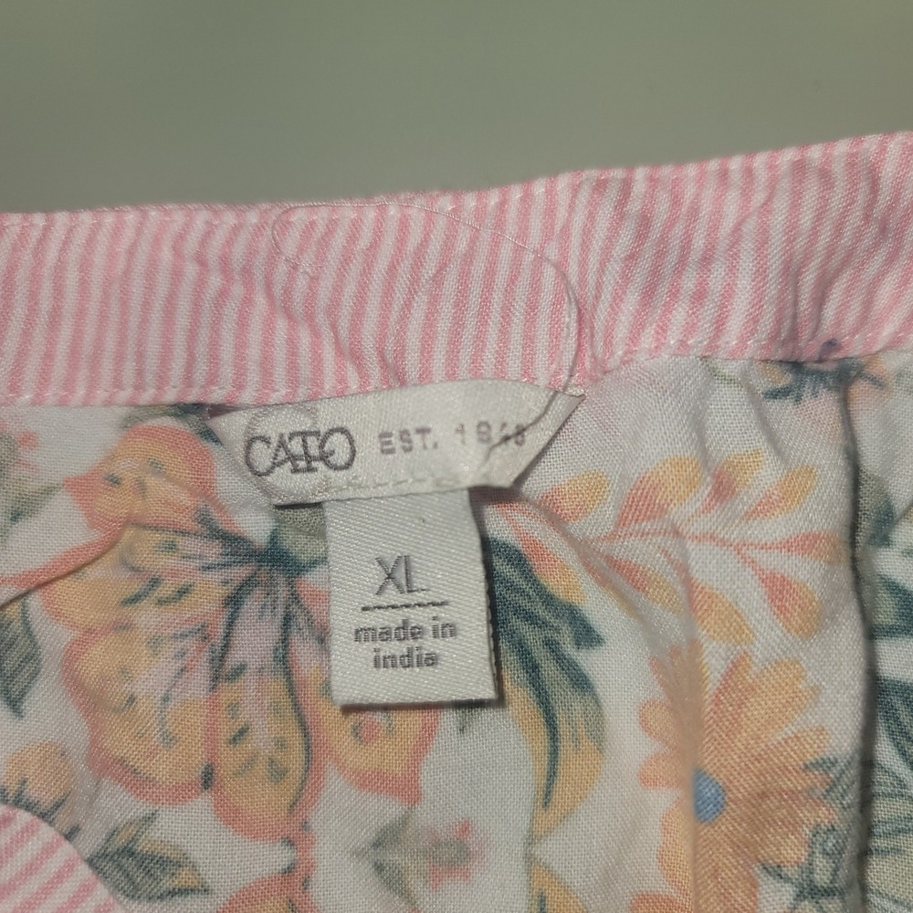 Cato Womens XL Floral Flutter Sleeve Blouse White Pink Striped Trim Boho Top - Picture 4 of 4